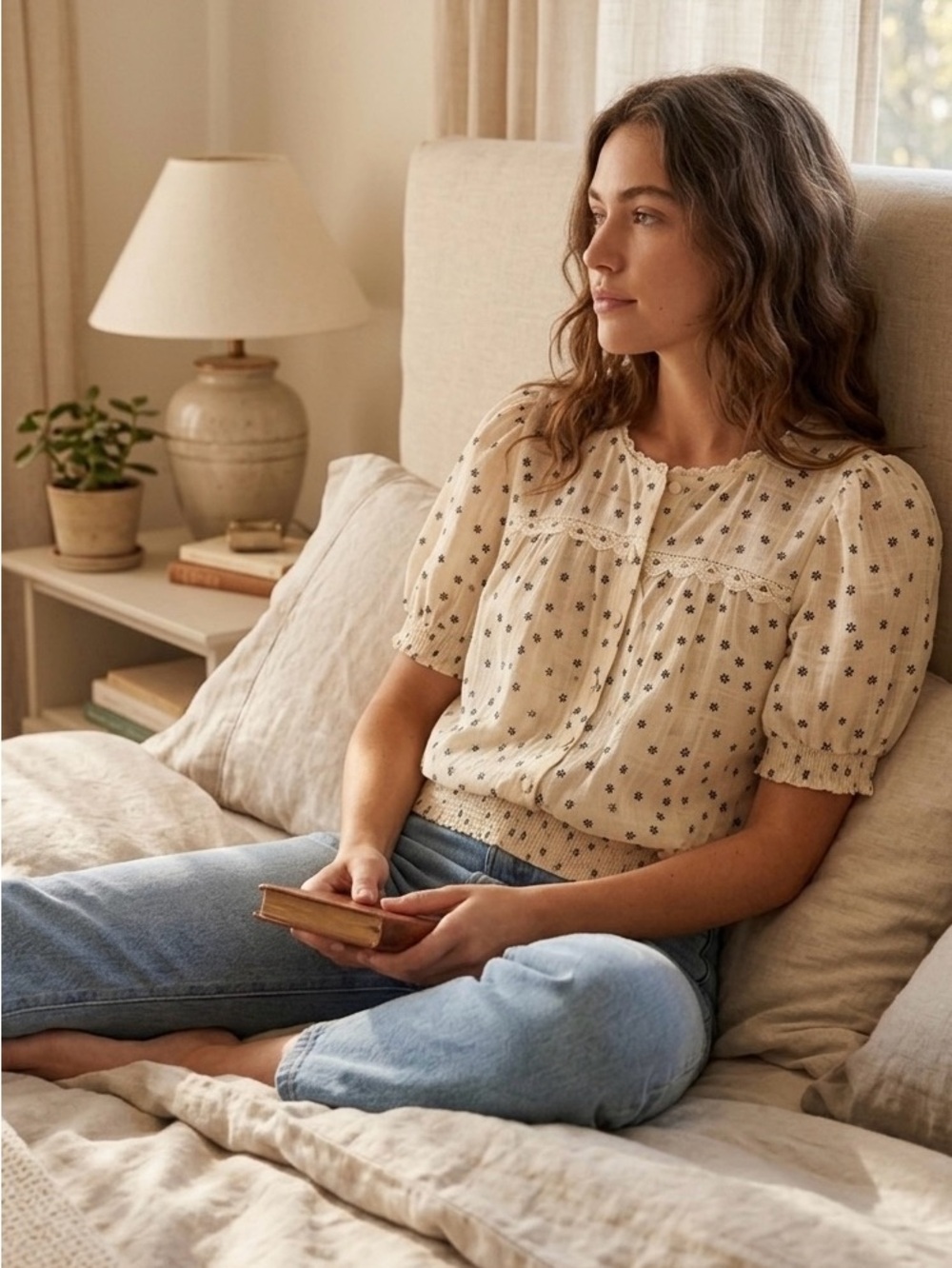 Mine Cream and Black Floral Blouse